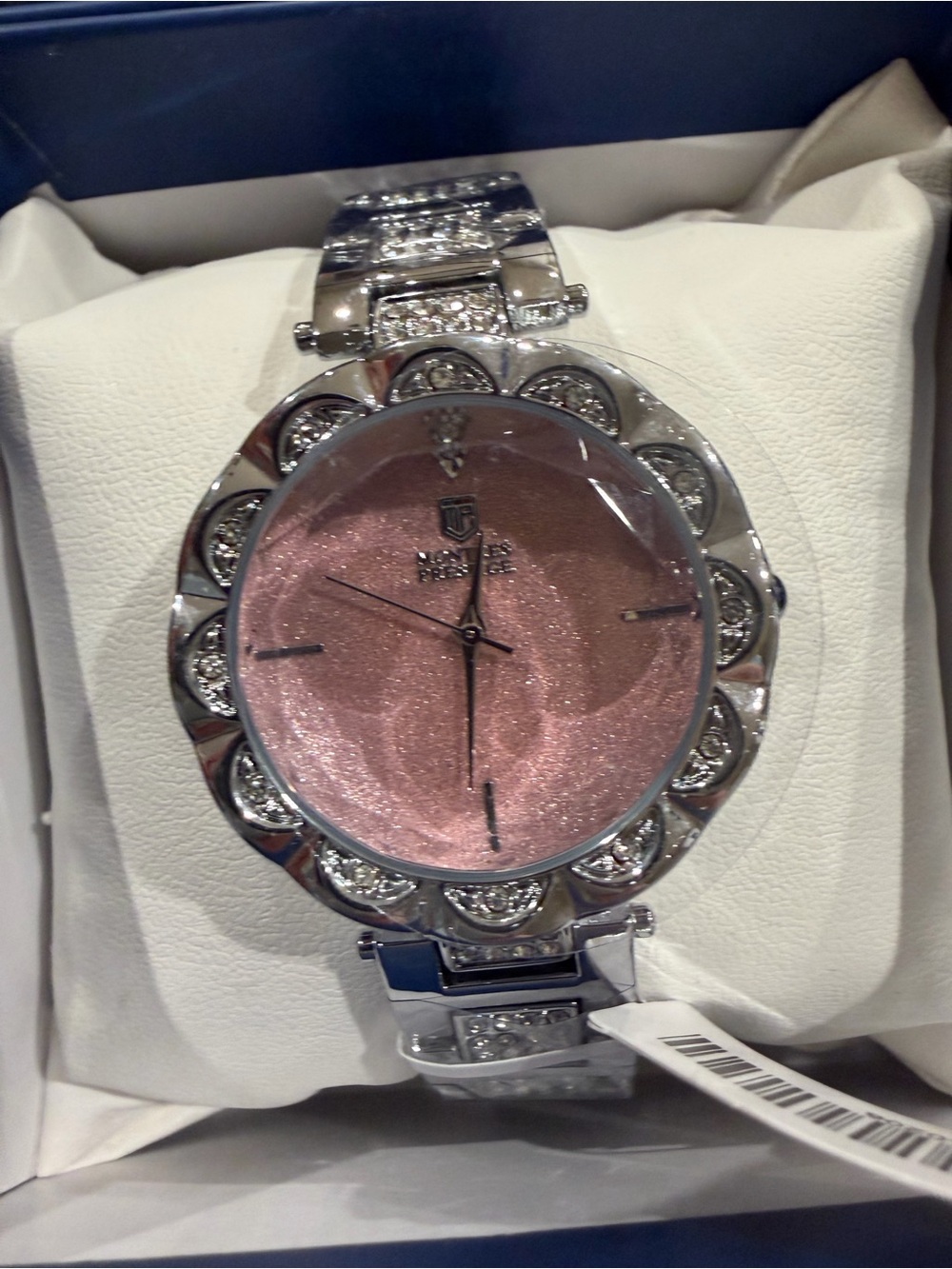 Sparkling Pink Dial Crystal Accent Bracelet Watch
